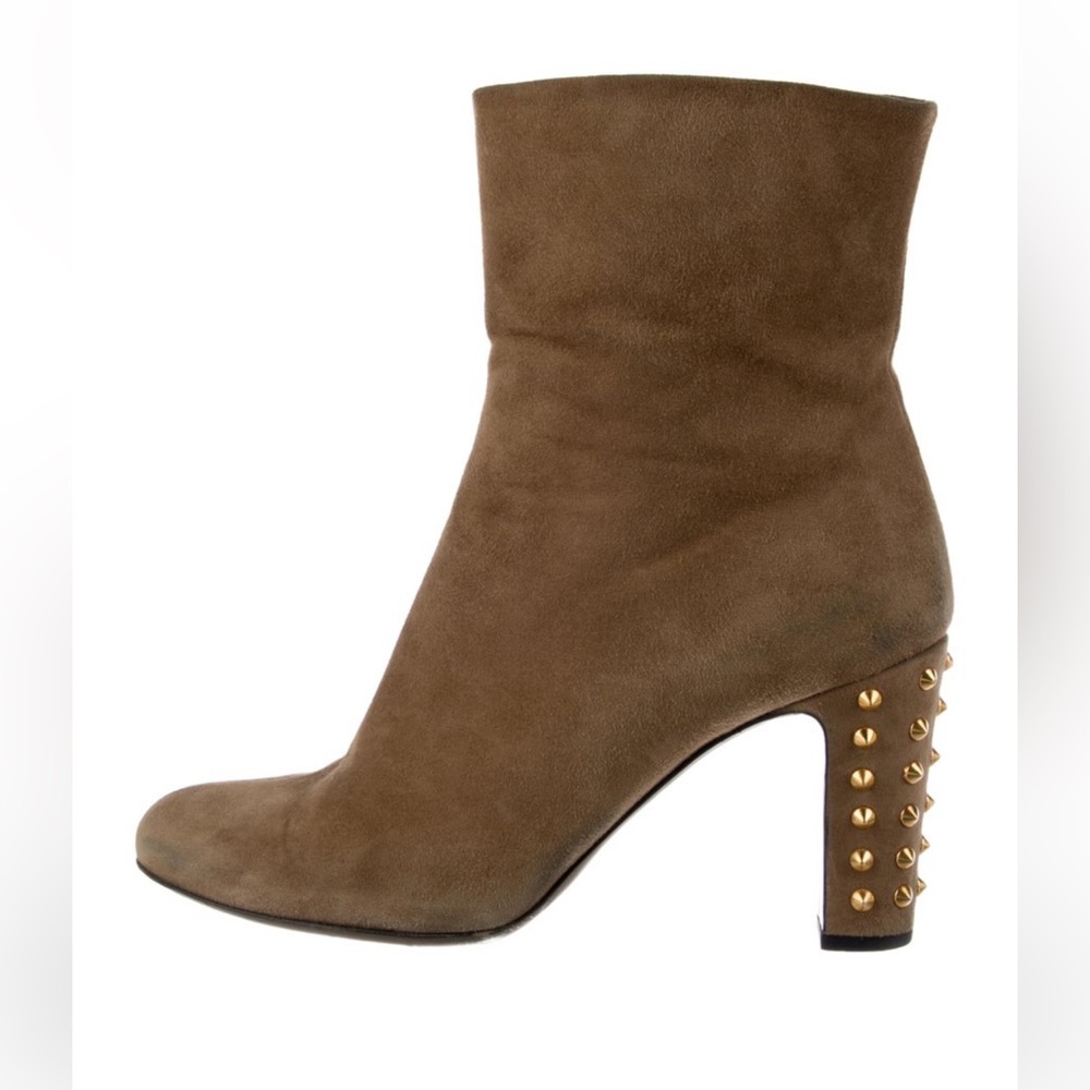 Gucci Brown Suede Studded Heel Ankle Boots - Picture 2 of 6